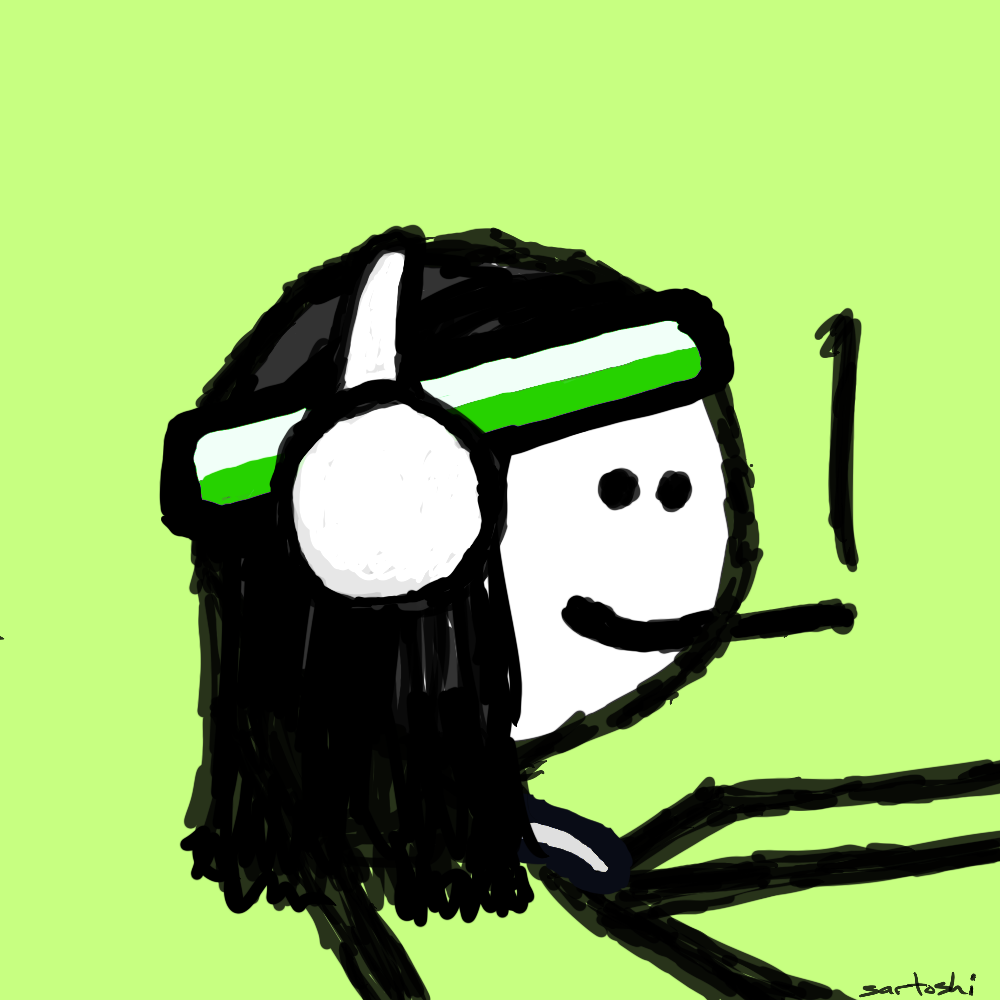 a stick figure facing the right, on a green background, smoking a cigarette